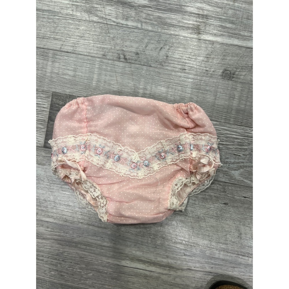 Vintage Pink Swiss Dot‎ Lace Floral Embroidered Diaper Cover Bloomers 0-3 Months